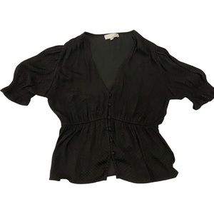 Ten Sixty Sherman Women’s Black Polka Dot Blouse, Puff Sleeves (size M)